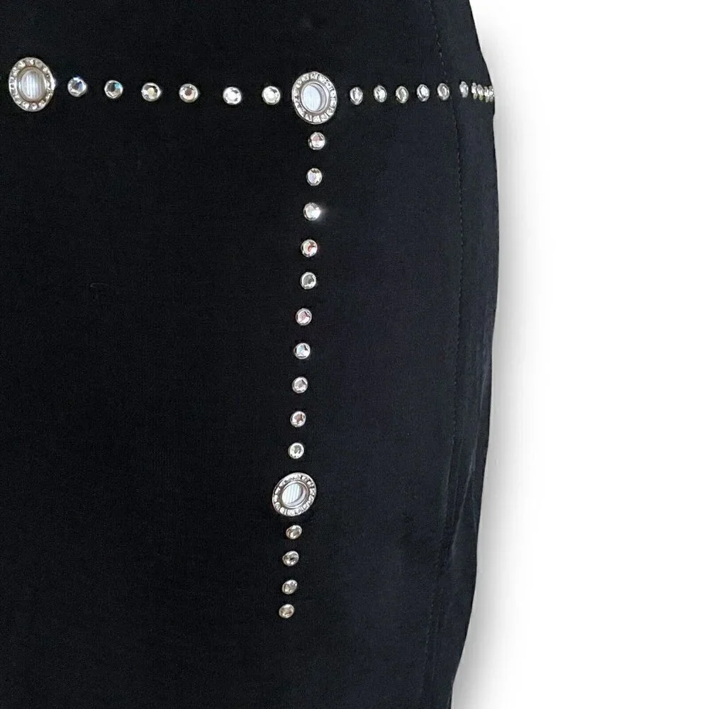 Vintage 90s Tadashi Dress XSP XS Petite Black Bodycon Mock Neck Rhinestone Belt